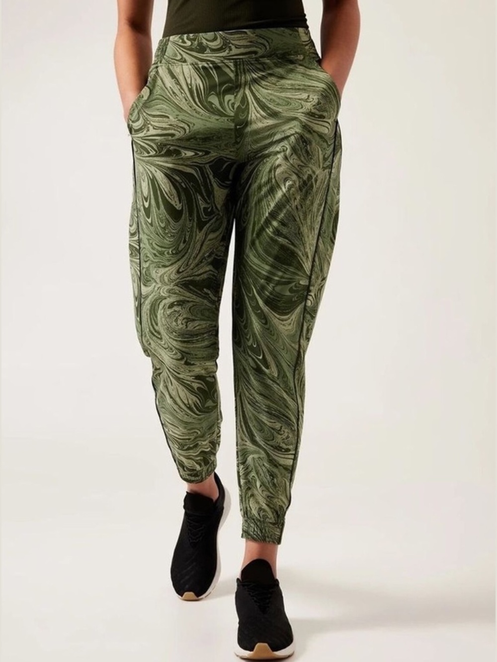 Athleta Brooklyn Jogger High Rise Pants Sumi Marble Green Size 6